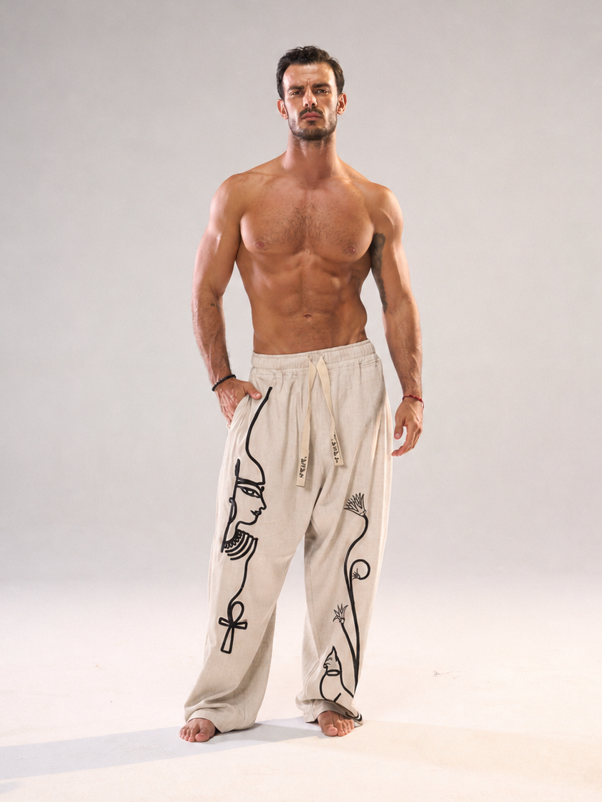 Eternal Script Linen Pants - Natural Sand